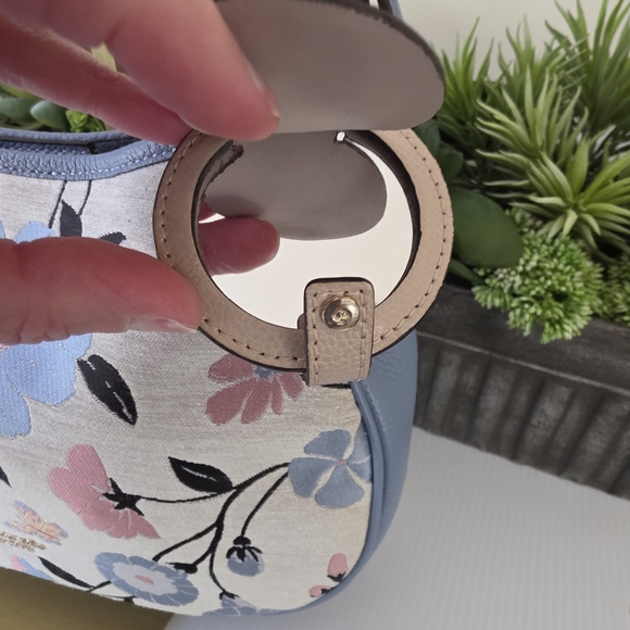 Kate Spade Penny Floral Jacquard Small Hobo + Rose Leather Circle Mirror Charm - Picture 3 of 16